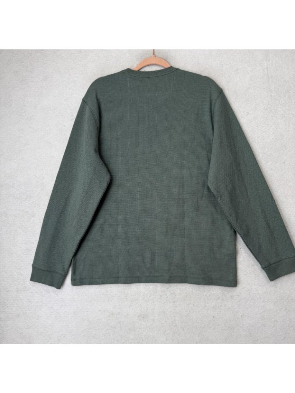Eddie Bauer Shirt Mens Large Green Thermal Long Sleeve Crewneck Knit Waffle - Picture 5 of 9
